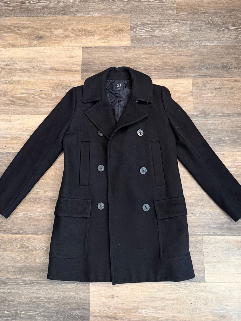 GAP Navy Double-Breasted Wool Blend Coat